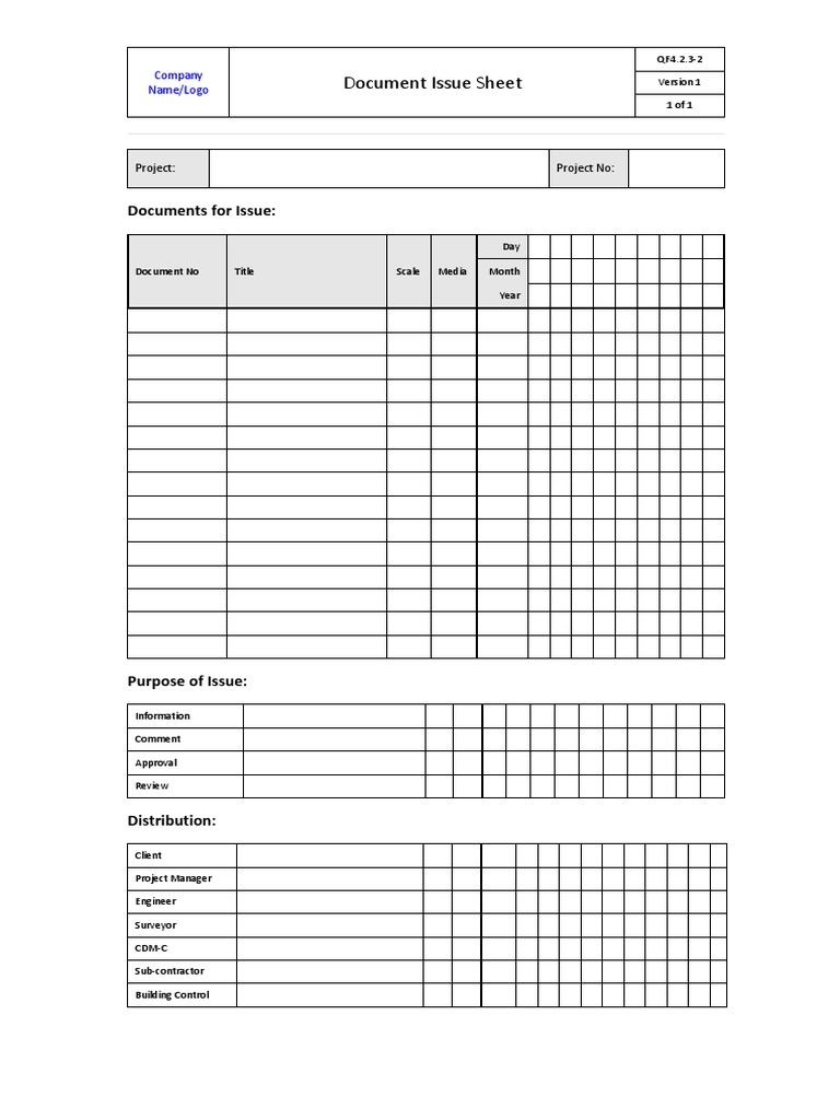 Document Issue Sheet Example PDF Document Engineering