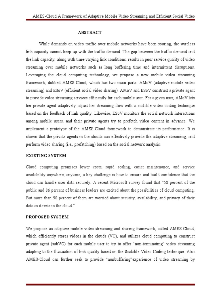 AMES-Cloud: Adaptive Mobile Video Framework | PDF | Streaming Media ...