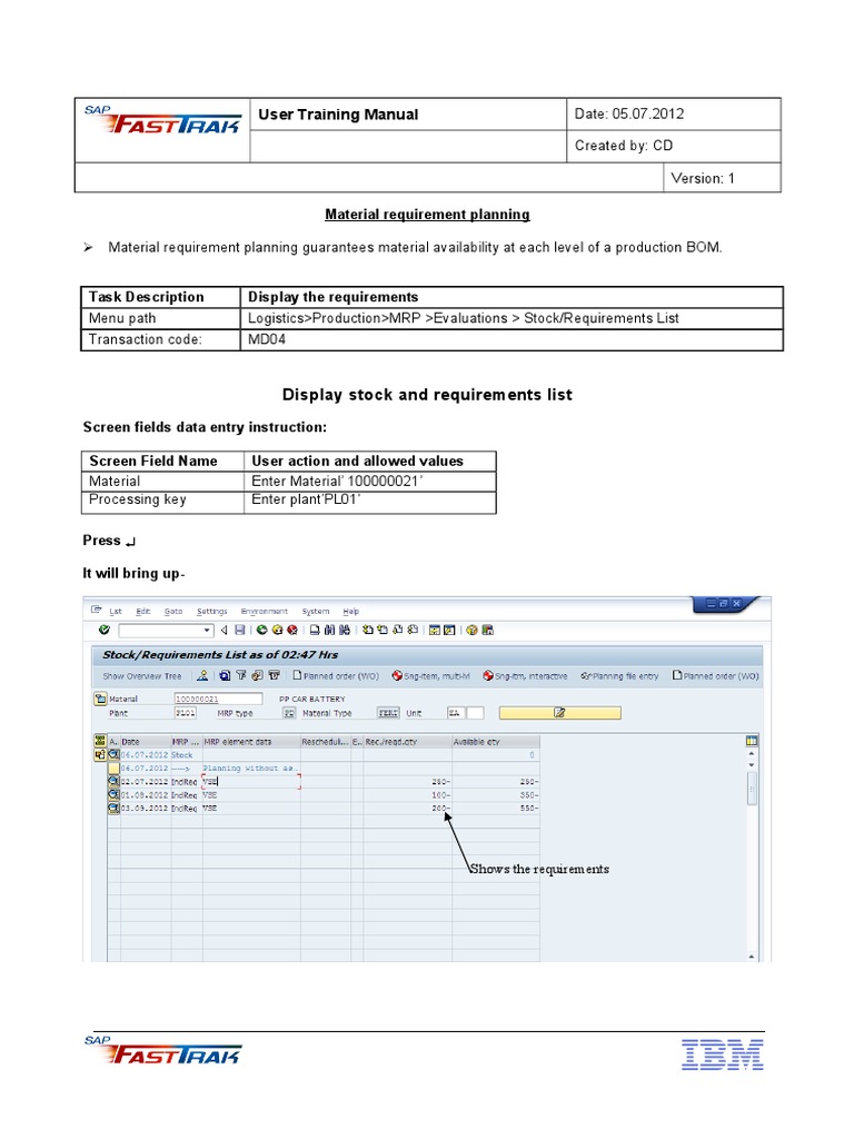 Display Stock and Requirements List: User Training Manual | PDF