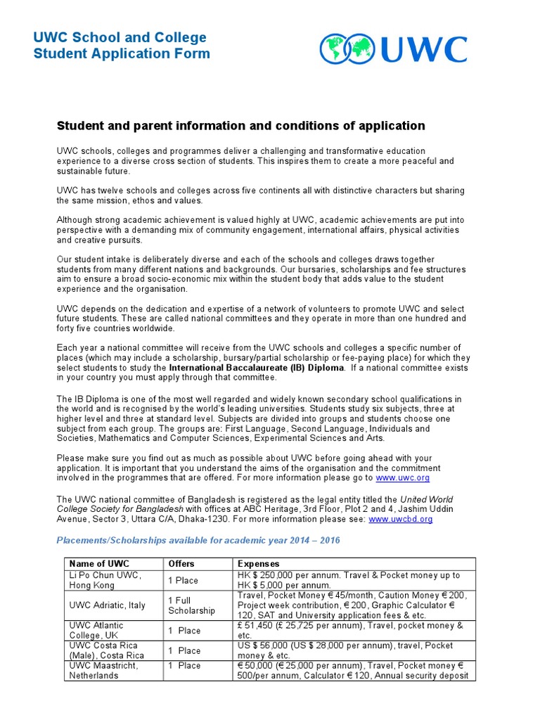 UWC Student Application Process 2026 | PDF | Educational Stages | Students