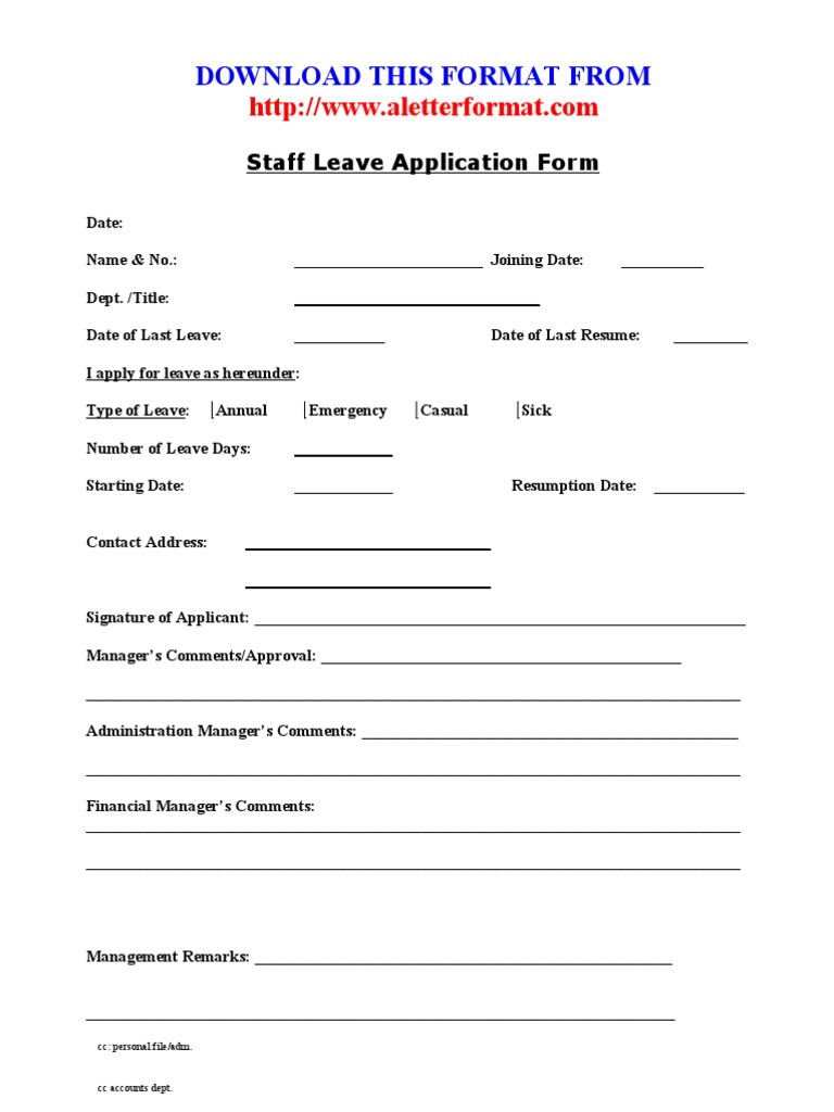 Staff Leave Application Form