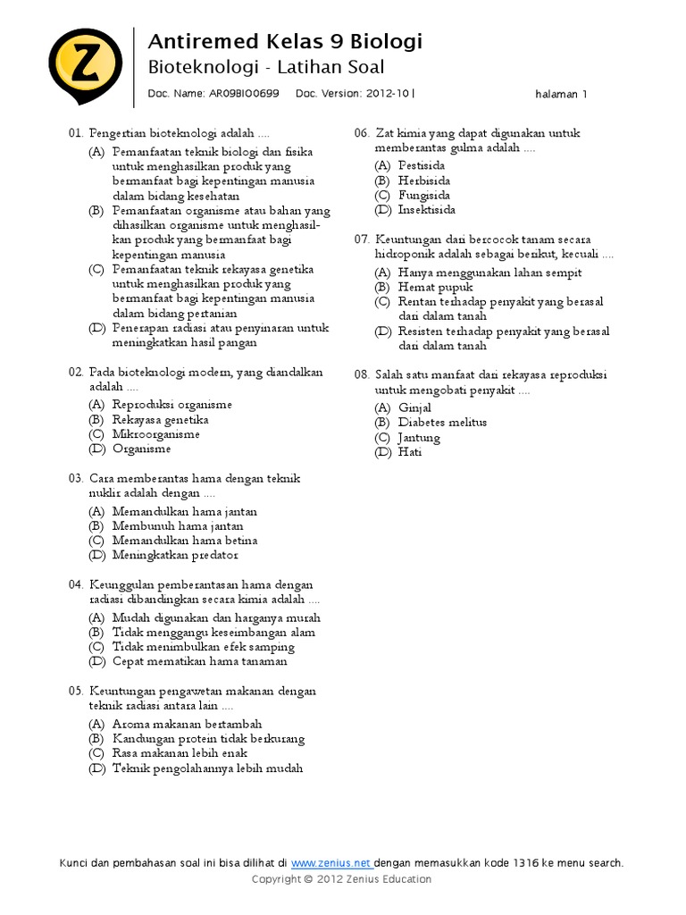 Soal 9 Bioteknologi Pdf