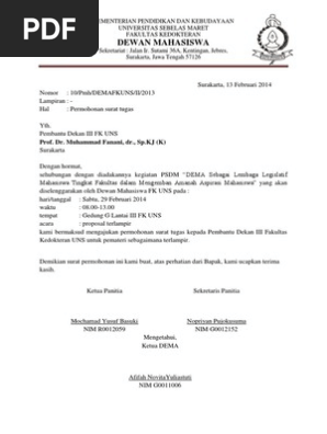 Contoh Surat Permohonan Surat Tugas Pemateri Pdf