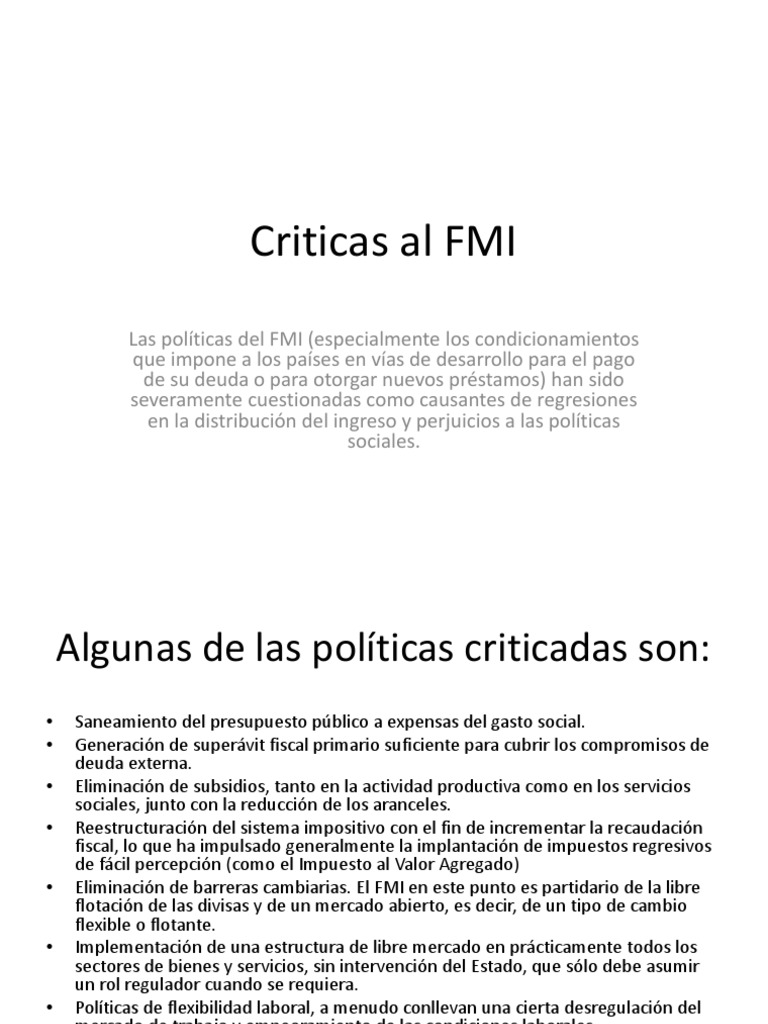 Críticas a las Políticas del FMI | PDF | Fondo Monetario Internacional ...