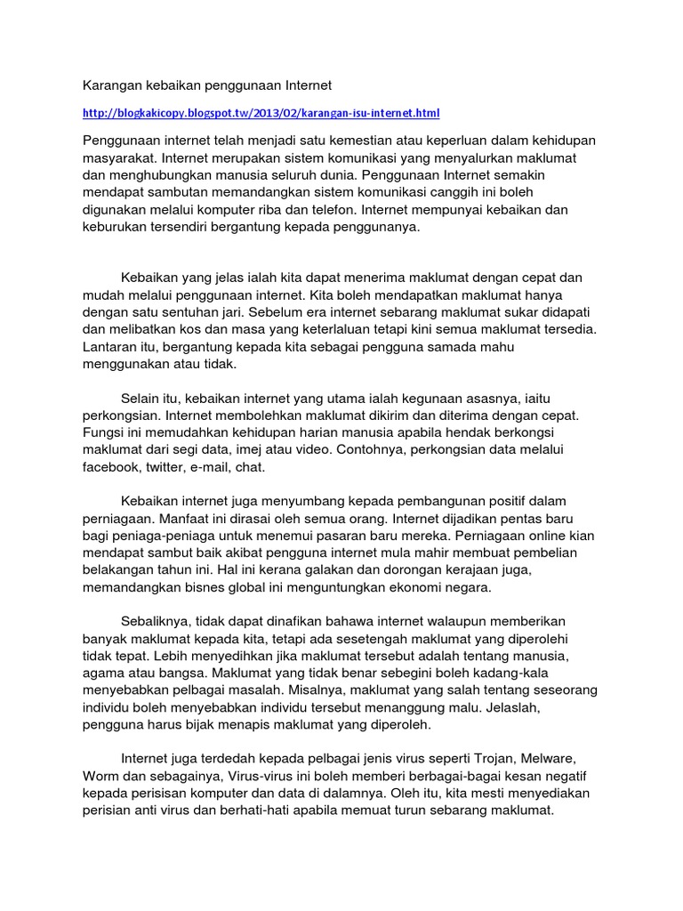 Karangan Kebaikan Penggunaan Internet Karangan Kebaikan Penggunaan Internet