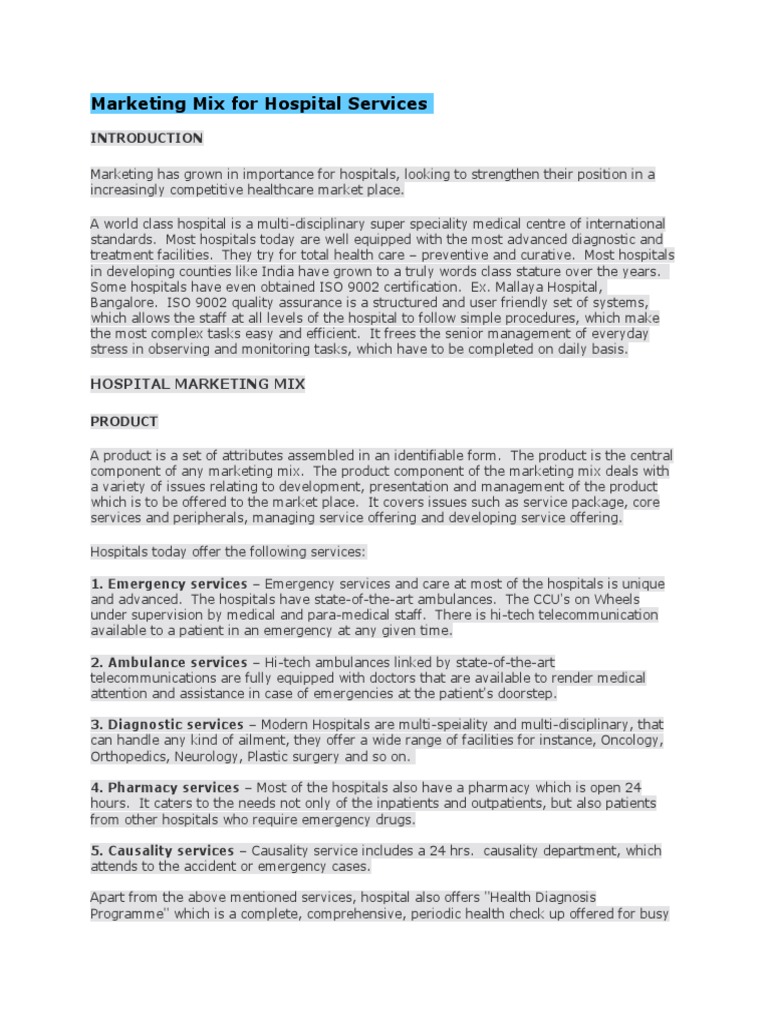 Hospital Services Marketing Mix Explained | PDF | Hospital | Emergency ...