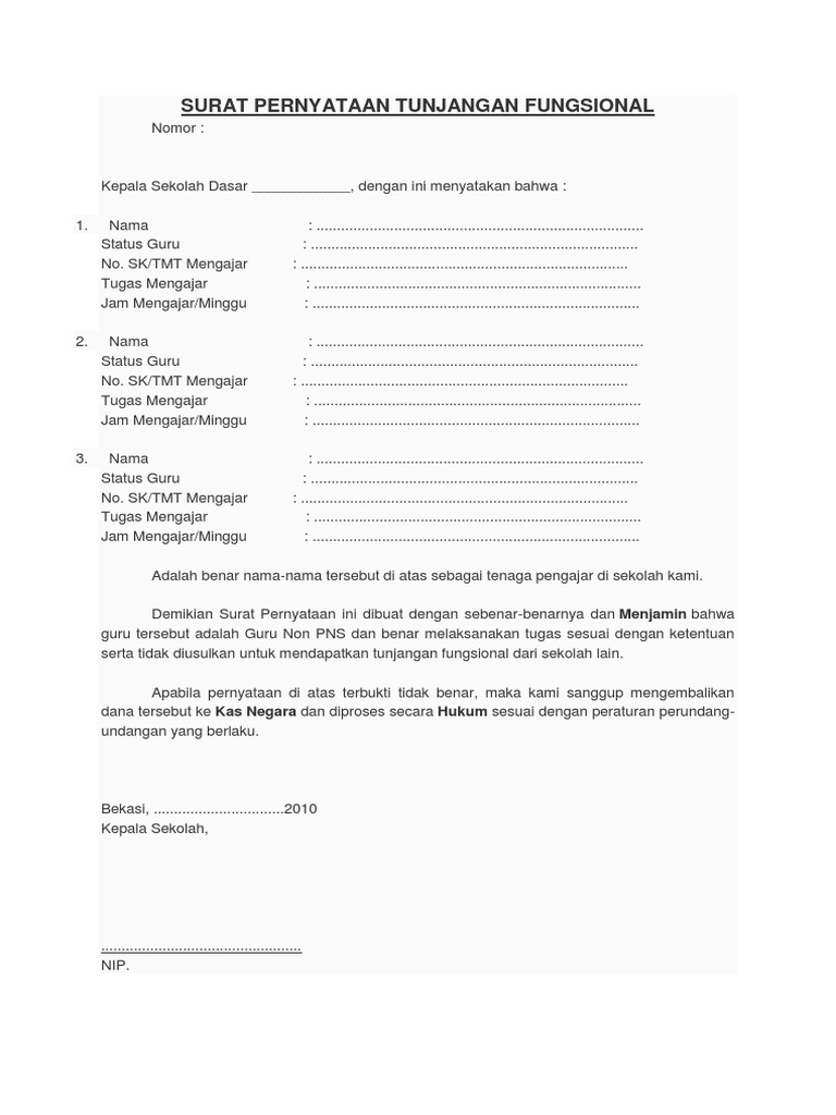 Surat Pernyataan Tunjangan Fungsional