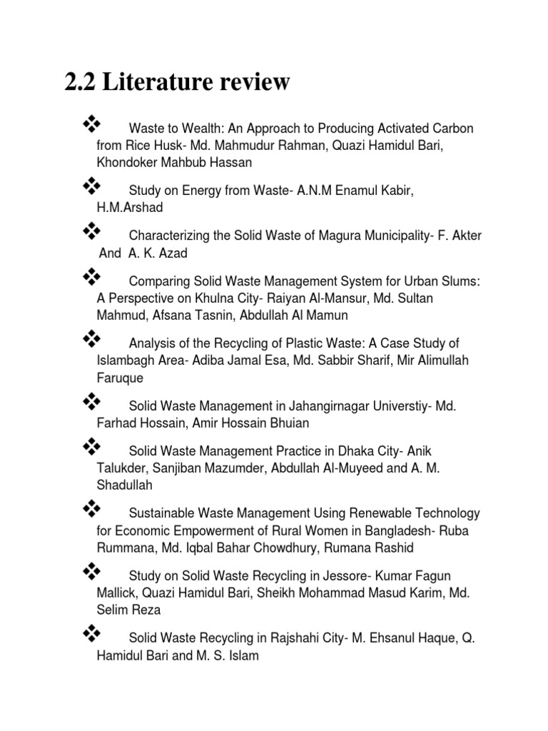 Literature Review Of Solid Waste PDF Bangladesh Municipal Solid Waste