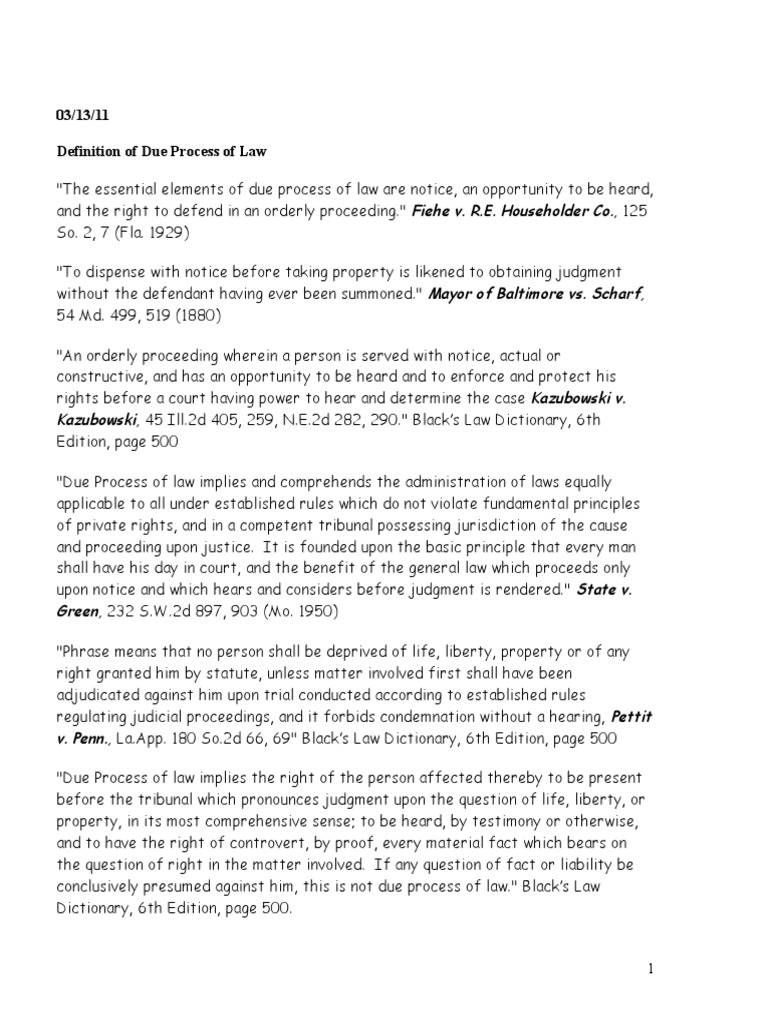 Definition of Due Process of Law | PDF | Law Of The Land | Notice