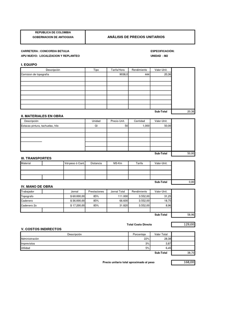 Análisis de Precios Unitarios APU | PDF | Salario | Materiales de ...
