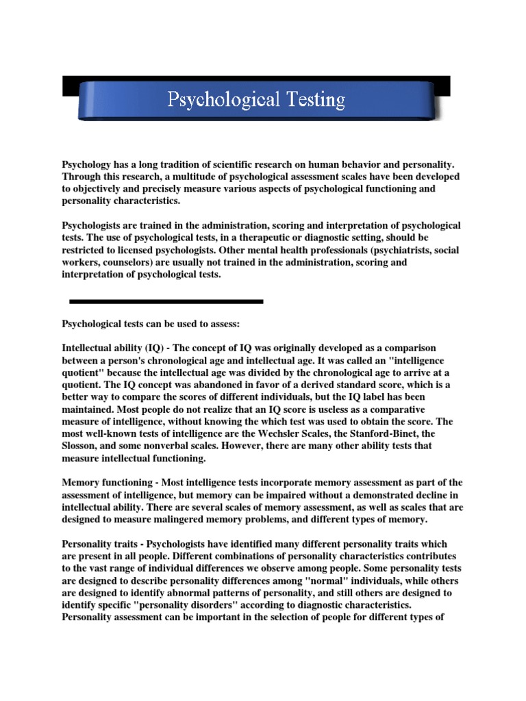 Uses Need of Psycological Test | PDF | Intelligence Quotient ...