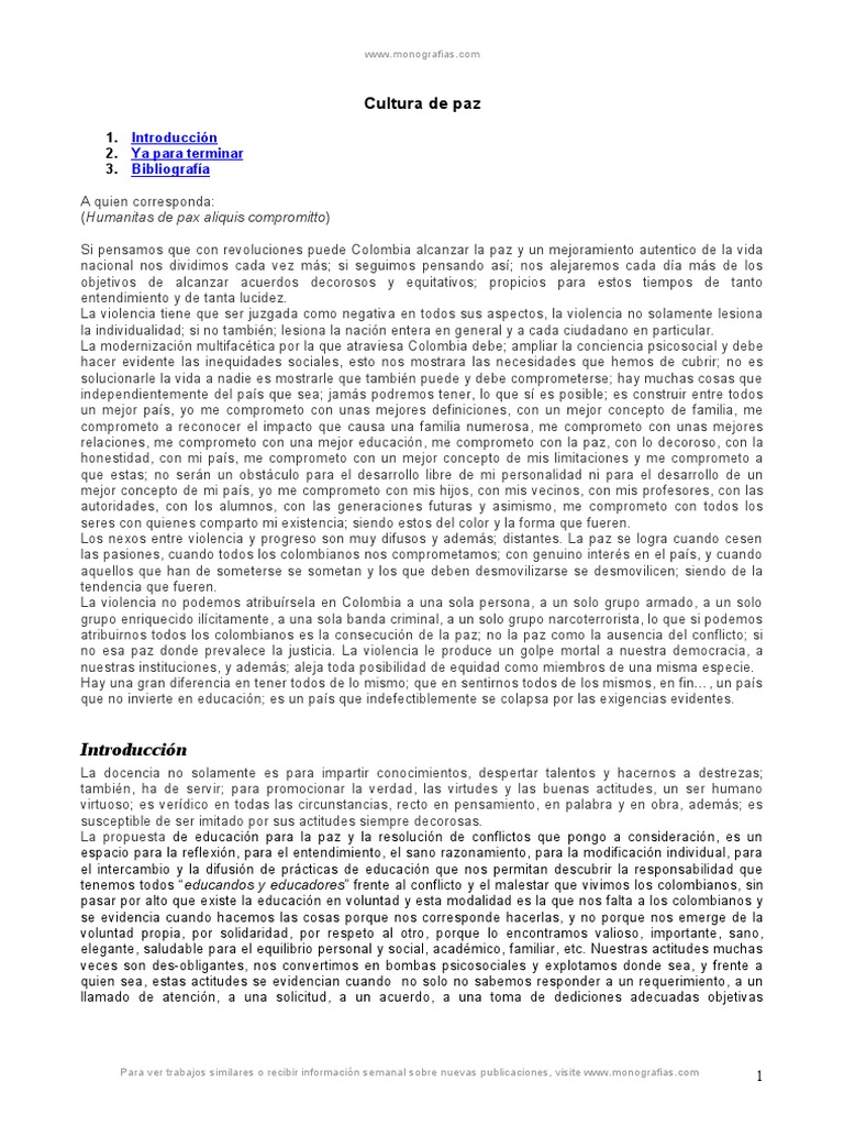 Cultura de Paz y Educación Transformadora | PDF | Paz | Conflicto (proceso)