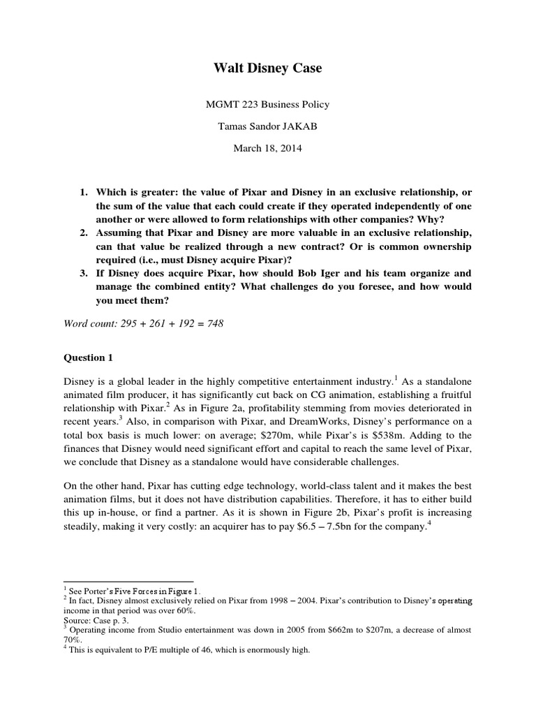 Disney-Pixar Relationship Analysis | PDF | Pixar | The Walt Disney Company