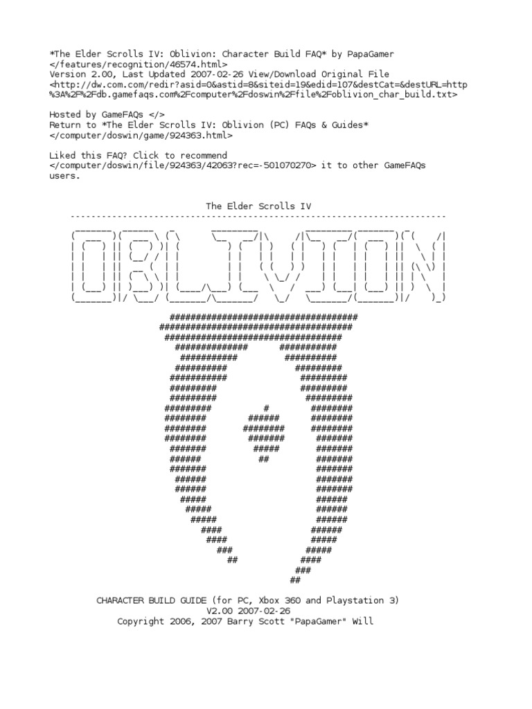 The Elder Scrolls IV: Oblivion: Character Build FAQ by PapaGamer | PDF ...