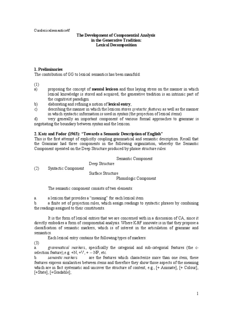 Generative Lexical Semantics Analysis | PDF | Lexical Semantics | Semantics