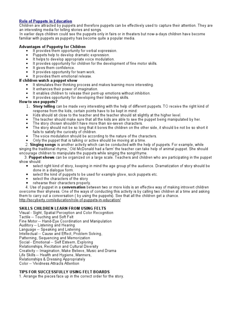 Advantages and Disadvantages of TeacherMade Materials PDF Puppetry