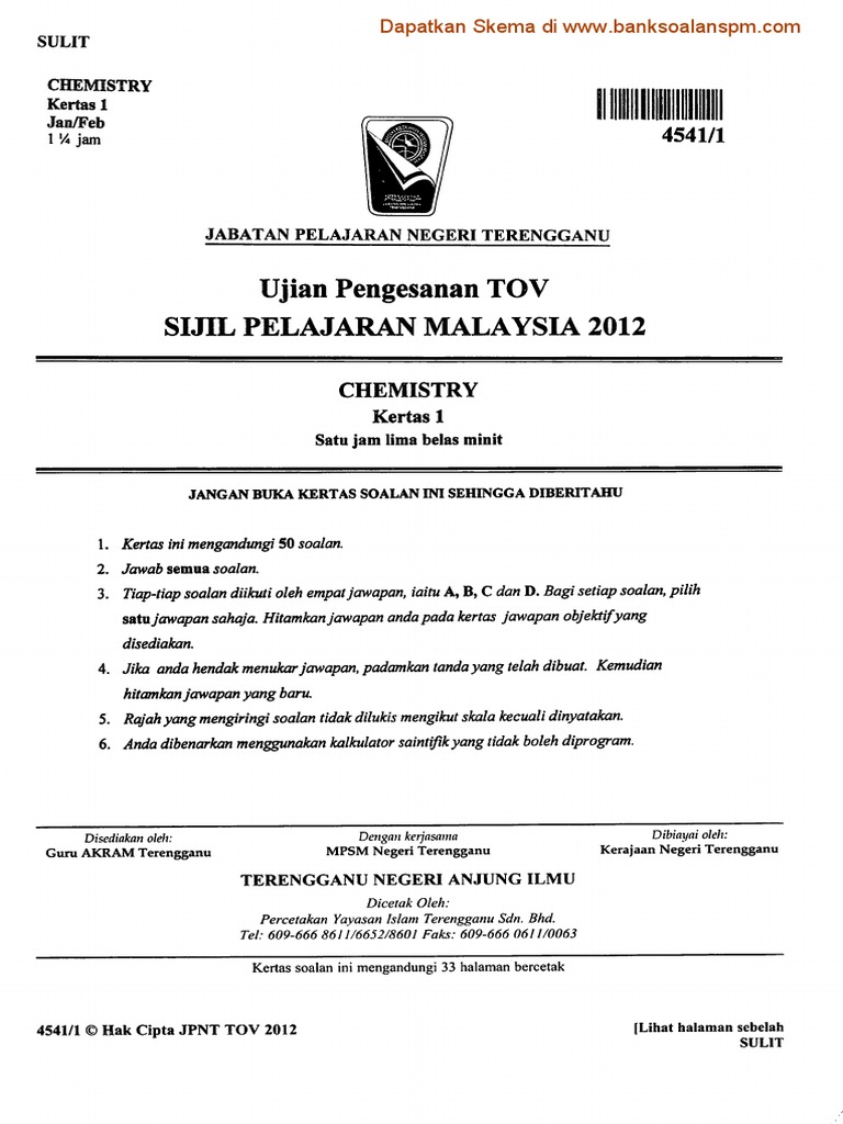 Kimia Kertas 1 Ting 5 Tov Terengganu 2012 Pdf