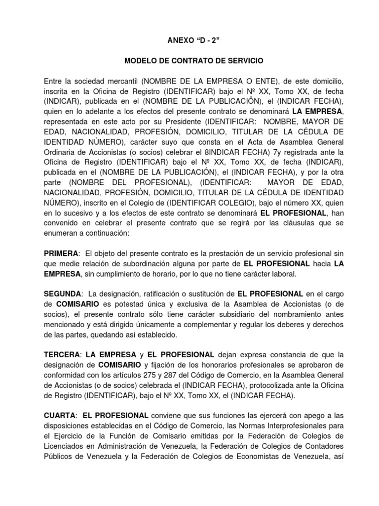 Anexo D-2. Modelo de Contrato de Servicios | PDF | Nacionalidad | Derecho  laboral