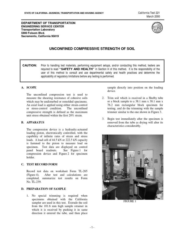 Unconfined Compression Test Procedure | PDF | Strength Of Materials ...