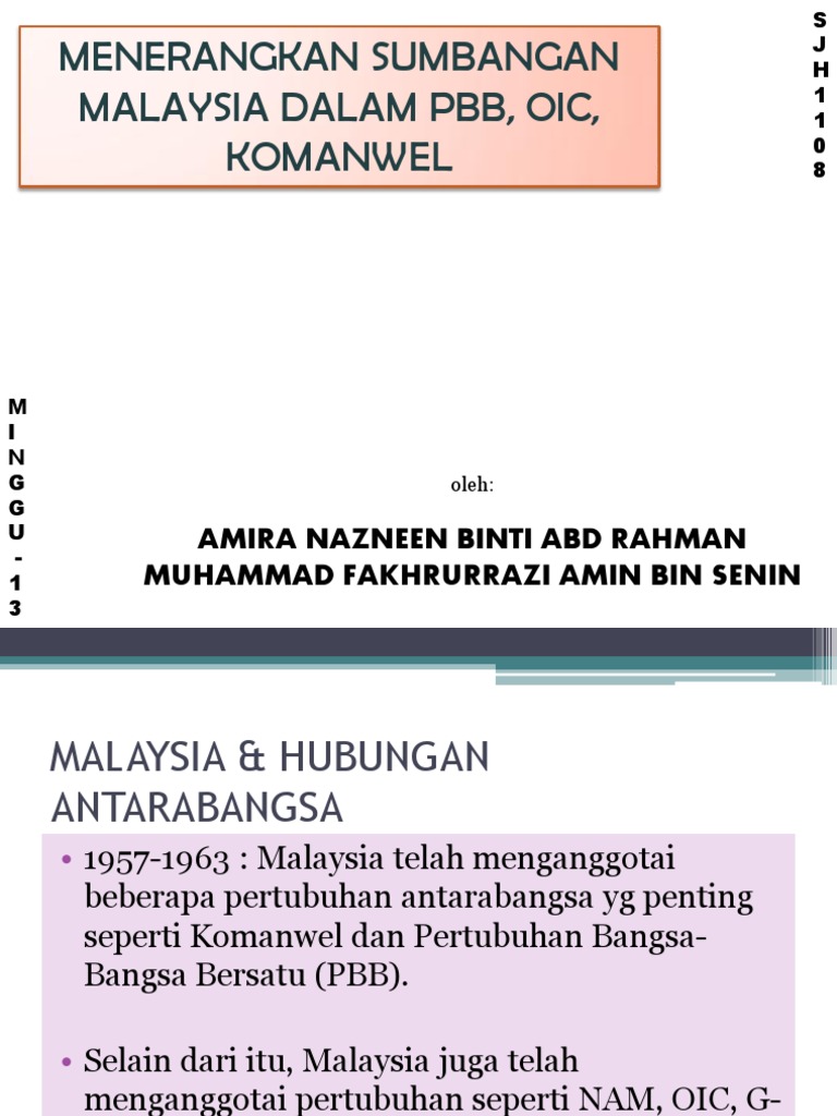 Sumbangan Malaysia Dalam PBB, OIC, Komanwel - Fakrul u0026 Nazneen  PDF