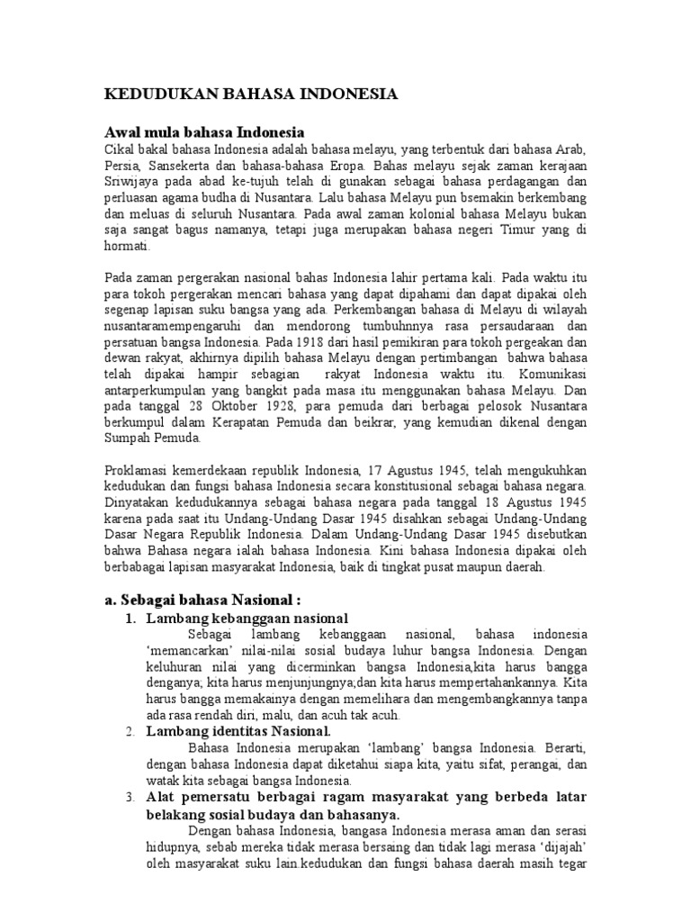Kedudukan Bahasa Indonesia