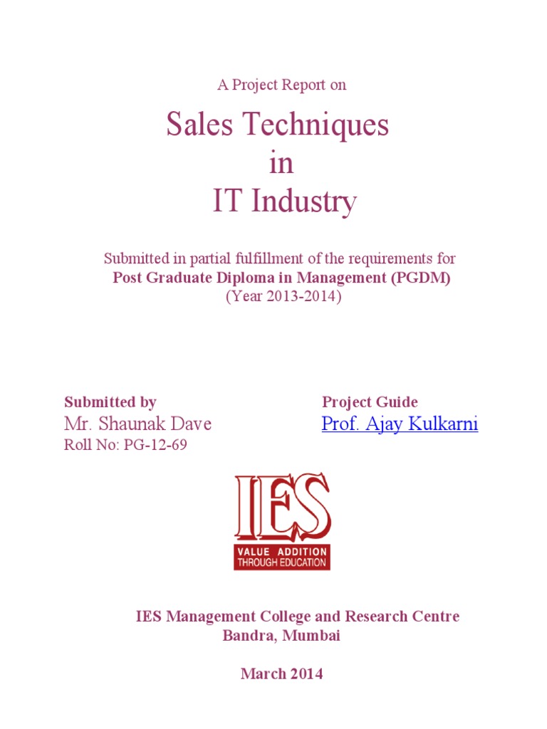Sales Techniques in IT Industry Report | PDF | Computers | Technology ...