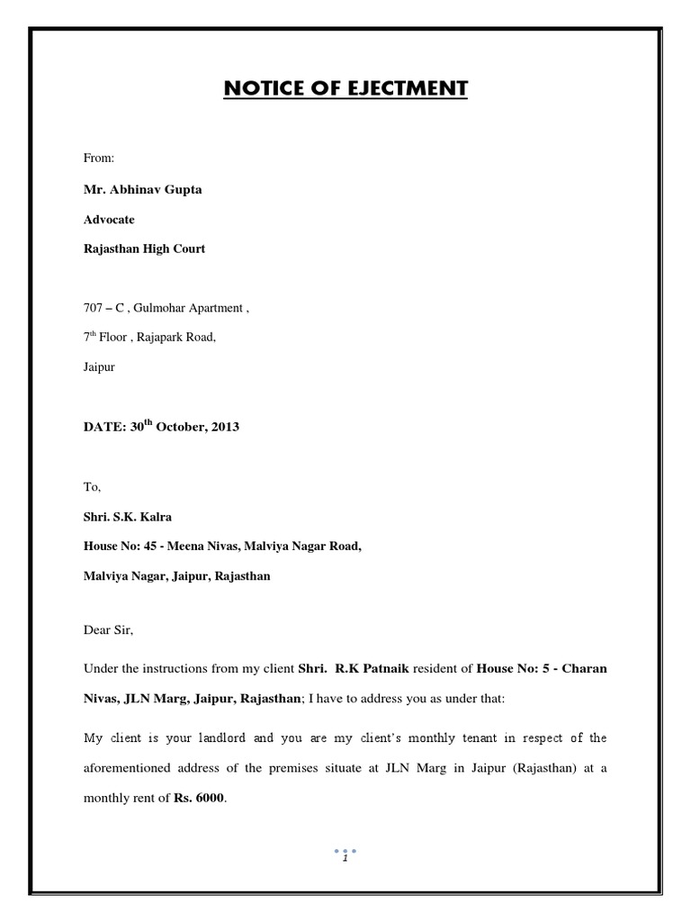 Ejectment Notice from Abhinav Gupta | PDF