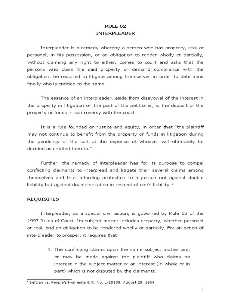 Rule 62 Interpleader | PDF | Lawsuit | Res Judicata