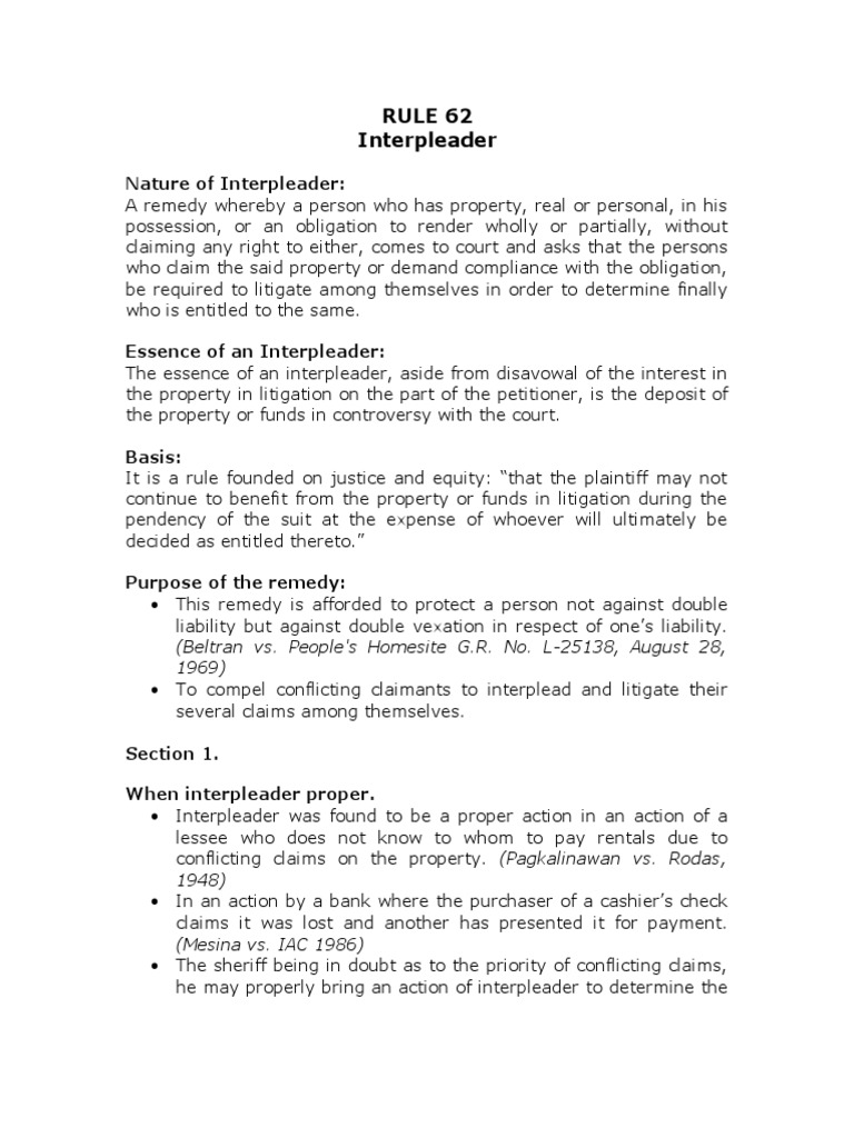 RULE 62 Interpleader 2 | PDF