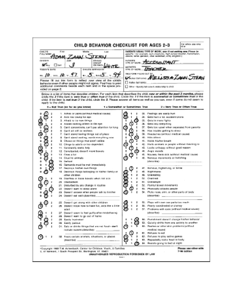 Child behavior checklist cbcl 