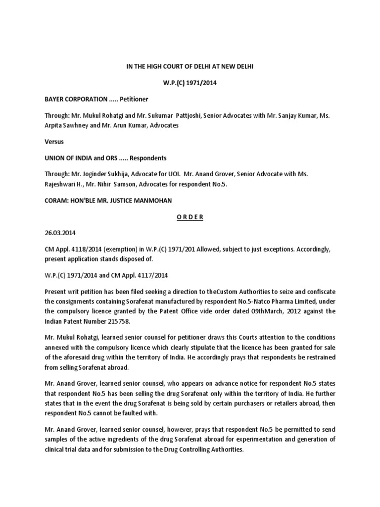 Bayer Corporation v. Union of India Download Free PDF Justice