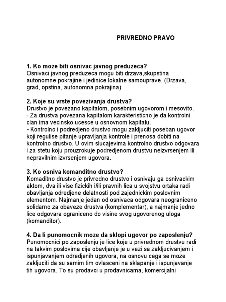 Privredno Pravo 1. Test-1 | PDF