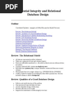 Referential Integrity and Relational Database Design: Outline