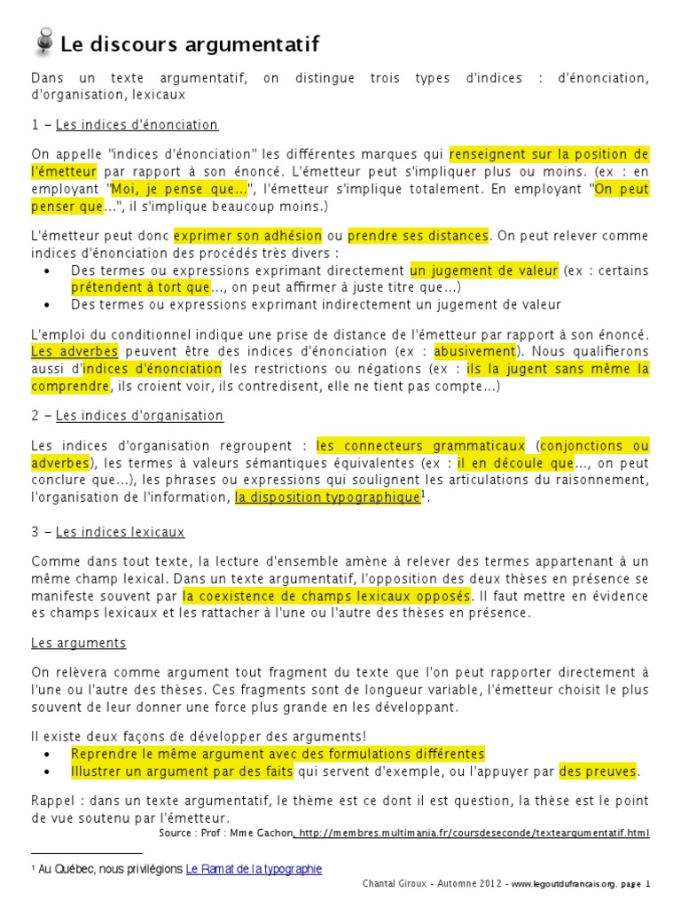 Discours Argumentatif En Bref Pdf Lexique Linguistique