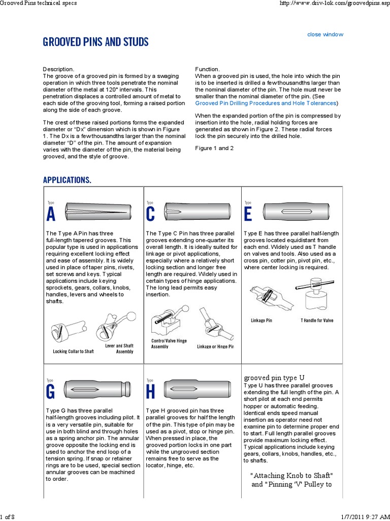 Grooved Pins Technical Specs PDF Heat Treating Metalworking