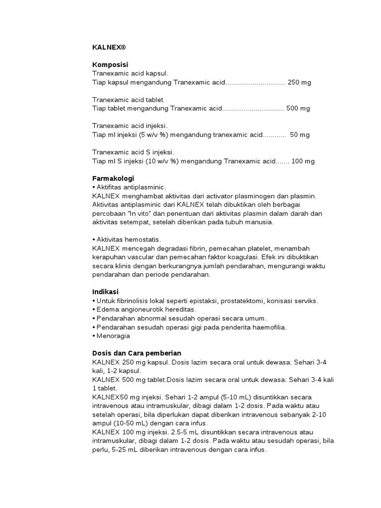 KALNEX: Indikasi dan Dosis Obat | PDF