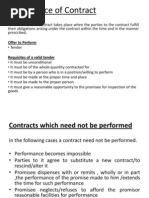 Performance of Contract: Offer To Perform