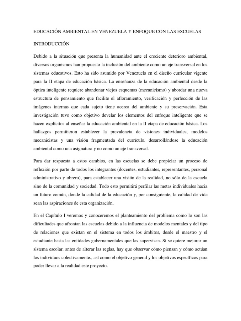 EDUCACIÓN AMBIENTAL EN VENEZUELA Y ENFOQUE CON LAS ESCUELAS