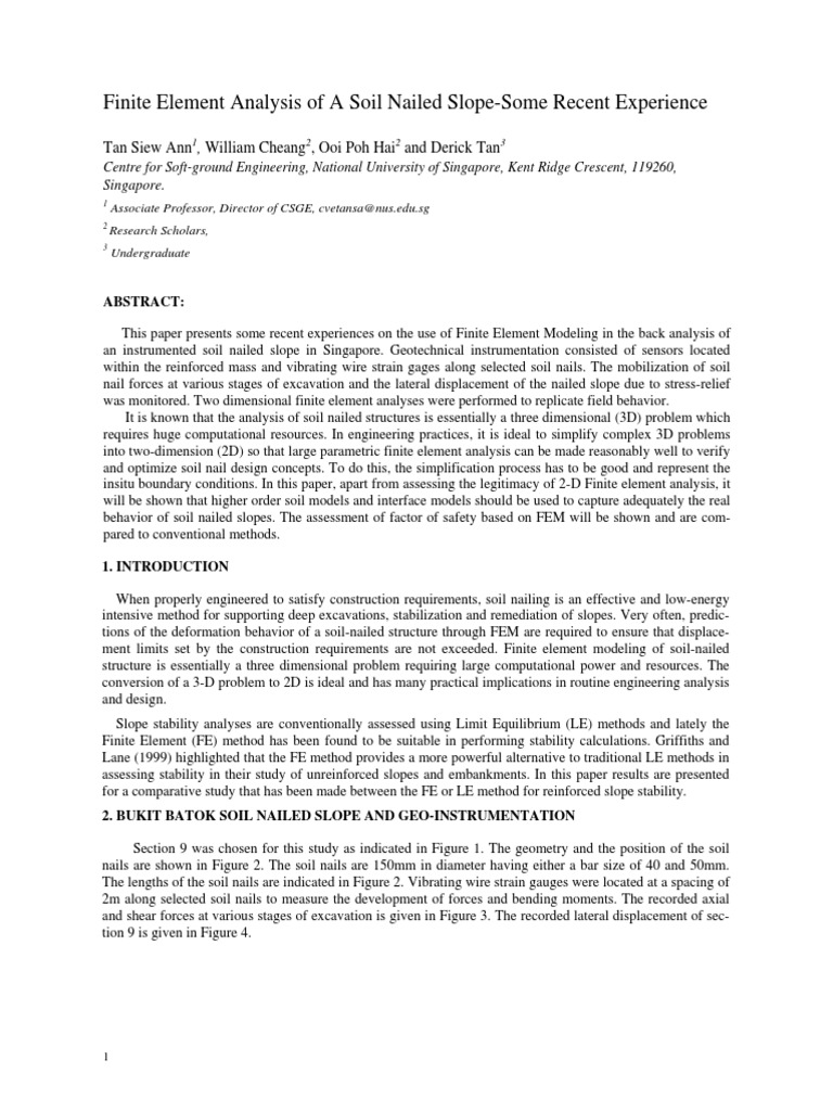 Finite Element Analysis of Soil Nailed Slopes | PDF | Strength Of ...