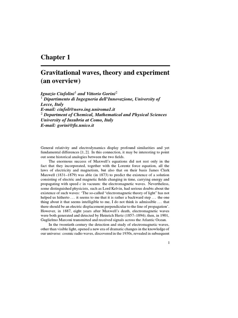 Gravitational Waves, Theory and Experiment (An Overview) | PDF ...