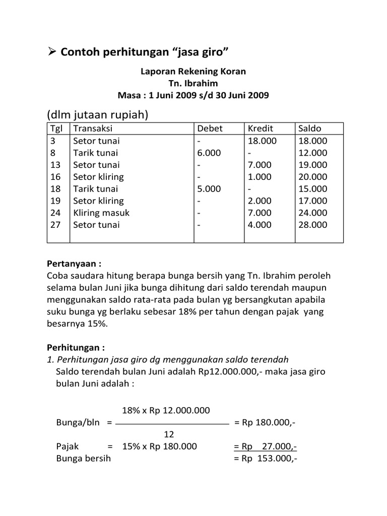 Contoh Soal Rekening Koran