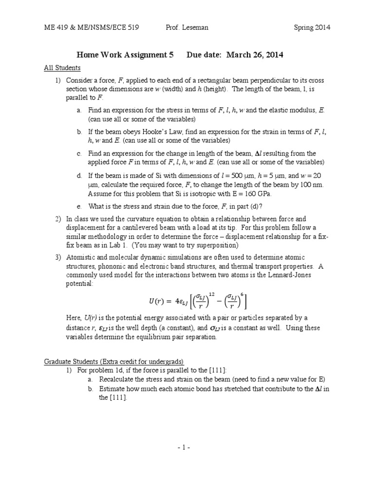 Home Work Assignment 5 Due Date: March 26, 2014: H, W and E. (Can Use ...