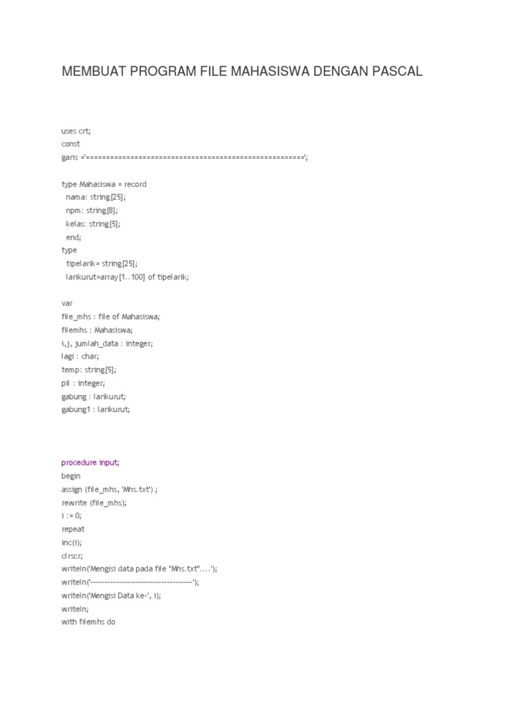 Program Data Mahasiswa Pascal | PDF