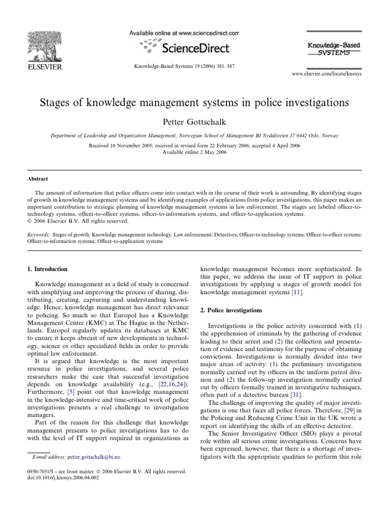 Stages of Knowledge Management Systems in Police Investigation | PDF ...