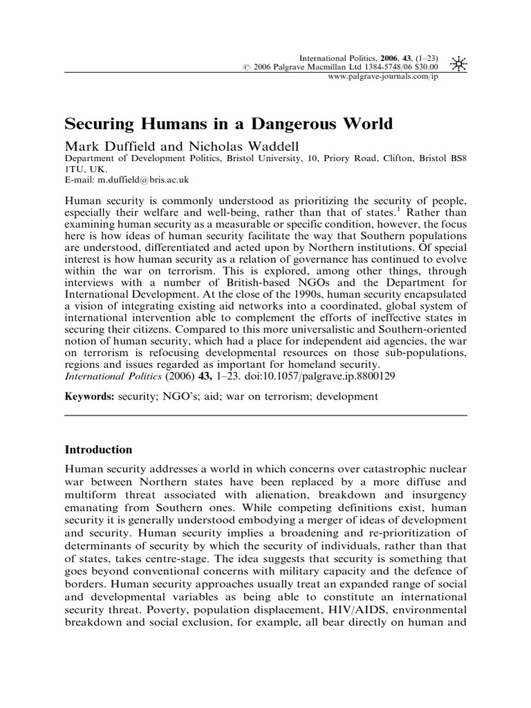 Securing Humans in A Dangerous World | PDF | Human Security | Non ...