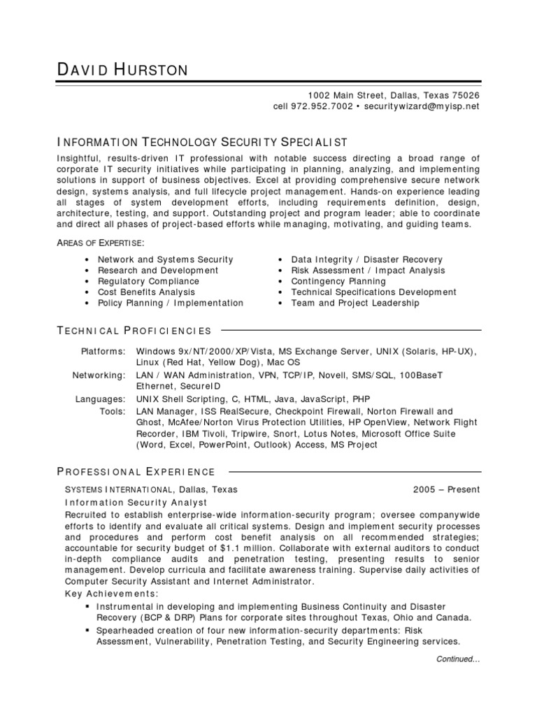 IT Security Resume Sample | PDF | Technology & Engineering