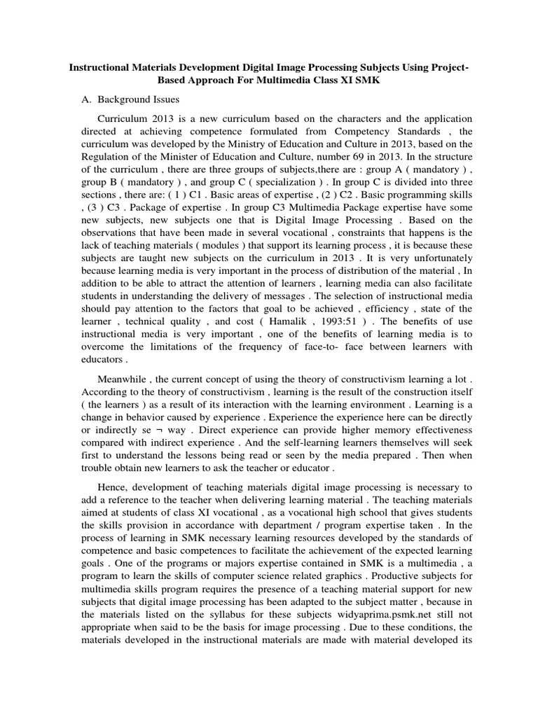 Instructional Materials Development Digital Image Processing Subjects