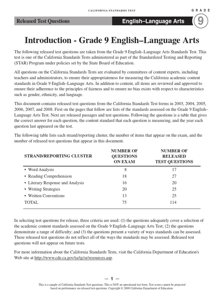 9 th grade english reading comprehension narrative