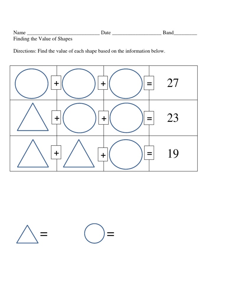 2-20-14 Unit 4 Day 11 Value of Shapes | PDF | Equations | Algebra