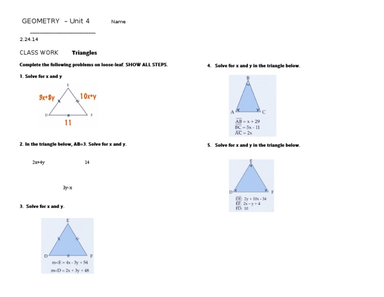 2-24-14 Unit 4 Day 13 Triangles and Linear Systems | PDF